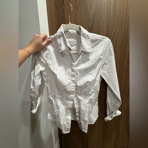 Mango White Shirt with Blue Pinstripes
